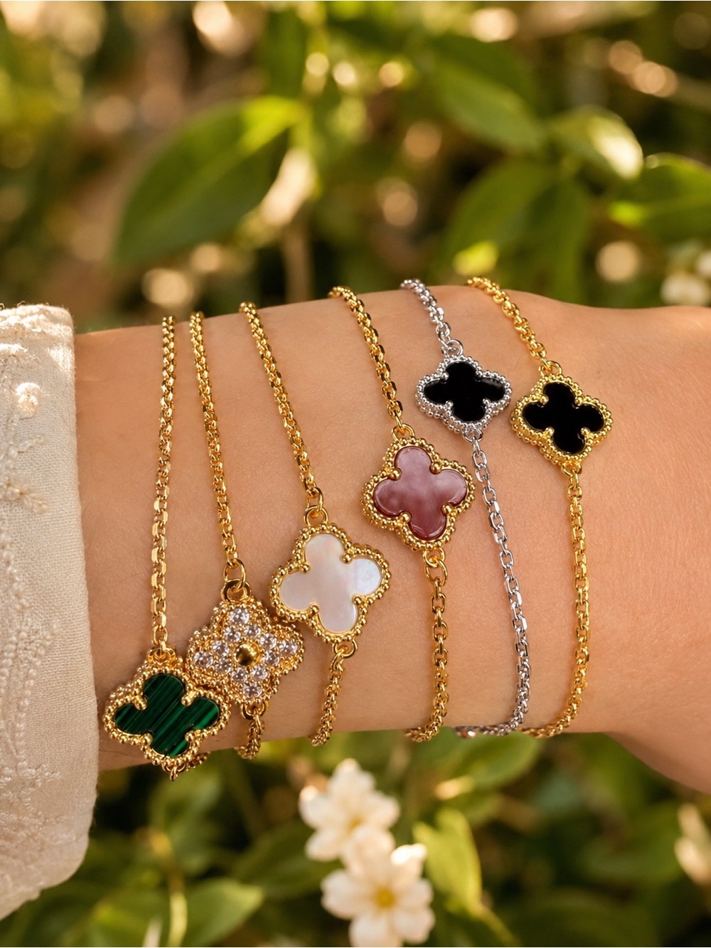 Gold Green Charm Chain Bracelet — Green Motif 9 mm